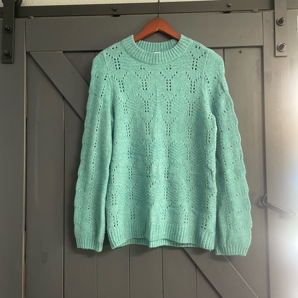 GAP Mint Open-Knit Crewneck Sweater